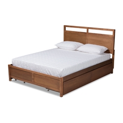 Baxton Studio Saffron Modern and Contemporary Walnut Brown Finished Wood Full Size 4-Drawer Platform Storage Bed